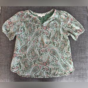 Loft petite medium sea foam green paisley blouse